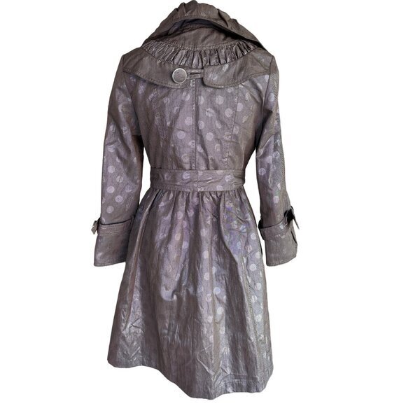 Nicola Bertti Jacket Size Small Metallic Brown Dotted Belted Missing Button NEW - Picture 6 of 11